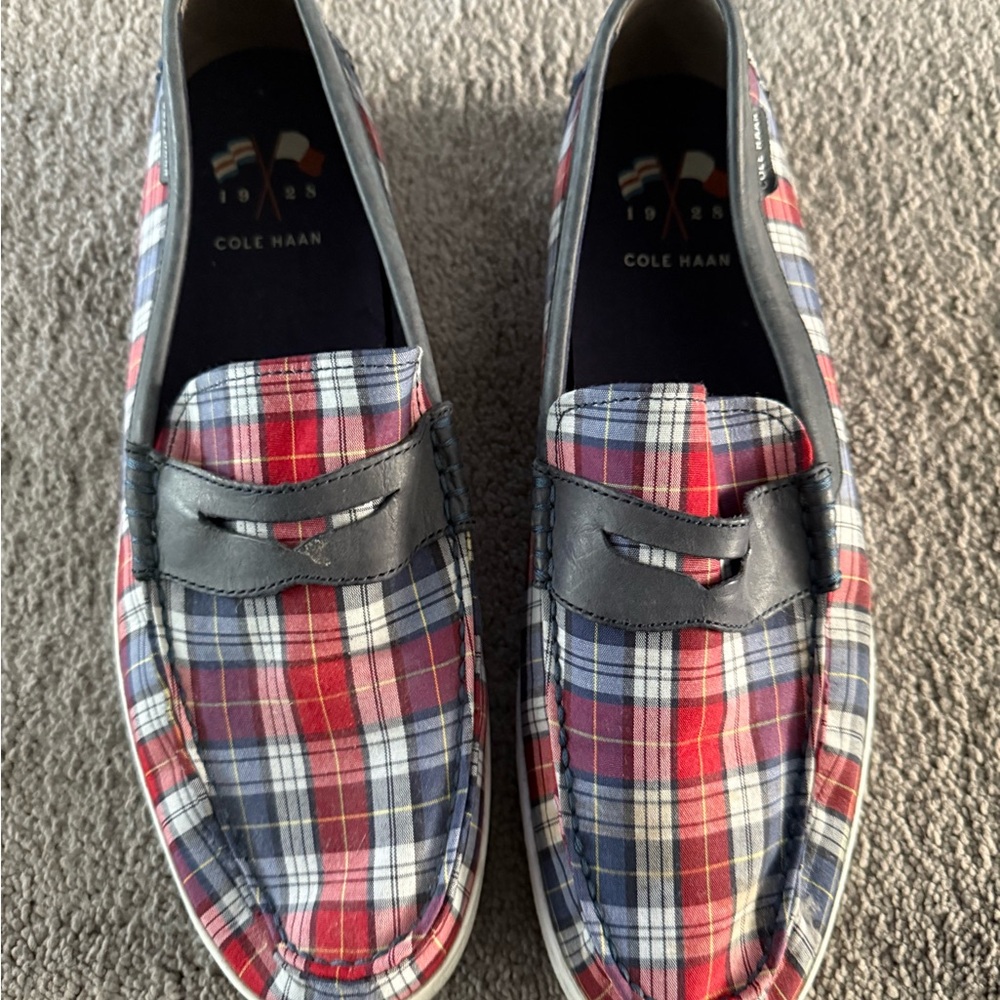 Cole Haan Men's Red and Blue Plaid Loafers